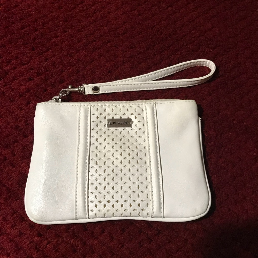 Express wristlet white vegan leather